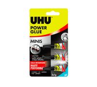 UHU Power glue minis gel - Colle instantanée ultra rapide et forte, ne coule pas, sans solvants, transparente, tubes 3x1g