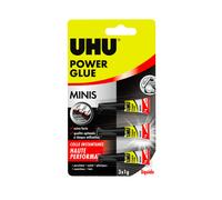 UHU Power glue minis liquide - Colle instantanée ultra rapide et forte, sans solvants, transparente, tubes 3x1g
