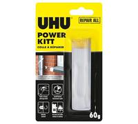 UHU Pâte à réparer Power Kitt – Epoxy extra forte, tous matériaux, intérieur/extérieur – Gris 60 g