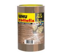UHU Rollafix - Ruban Adhésif Marron - Emballage, Packaging - Adhérence Elevée - Sans Solvants - Se Déchire à la Main - Lot de 3 Rubans de 66 m x 50 mm