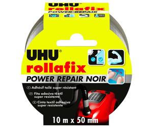 UHU Rollafix power repair - Ruban adhésif toilé waterproof pour réparer, consolider, colmater, connecter, noir, 10mx 50mm