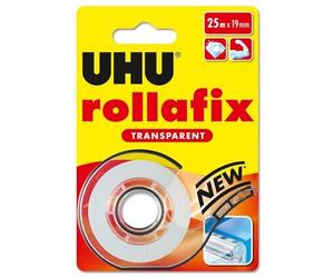 UHU Rollafix - Rouleau de Ruban Adhésif Bureau et École avec Dévidoir | Transparent, Pour Réparer, Étiquetter et Sceller, Ne Jaunit Pas, Rechargeable - 25 m X 19 mm