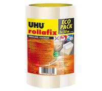 UHU Rollafix Ruban adhésif d'emballage en polypropylène silencieux 46 microns 50 mm x 50 m - Transparent - Lot de 3