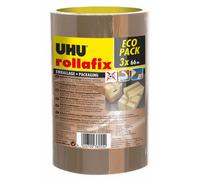 UHU Rollafix Ruban adhésif d'emballage en polypropylène silencieux 46 microns 50 mm x 66 m - Havane - Lot de 3