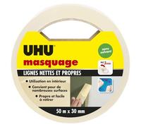 UHU Rollafix -Ruban Adhésif Pour Masquage et Peinture et Travaux Intérieur | Ruban de peintre Multi-Surfaces : Métal, Carrelage, Verre, Bois, Plâtre, Toile - Beige - Rouleau de 30 m x 50 mm