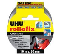 UHU Rollafix - Ruban Adhésif Toilé Waterproof Power Repair - En PE Extrudé - Fixation Super-Forte - Usage Intérieur/Extérieur - Se Déchire à la Main - Ruban Gris de 10 m x 50 mm