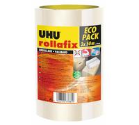 UHU Rollafix - Ruban Adhésif Transparent - Emballage, Packaging - Adhérence Elevée - Sans Solvants - Se Déchire à la Main - Lot de 3 Rubans de 50 m x 50 mm