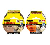UHU Rollafix Ruban d'Emballage Marron - 66 m de long x 50 mm de large & Rollafix Ruban d'Emballage Transparent - 66 m de long x 50 mm de large