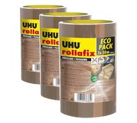 UHU Rollafix - Rubans adhésif d'emballage brun, lot 3 rubans 50m x 50mm (Lot de 3)