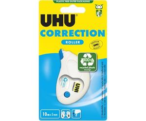 UHU Rollers Correcteur Compact - Ruban Correcteur Blanc Ultra Résistant | Rapide, Fluide, Propre Et Précis - Avec Capuchon Protecteur - Fournitures École Et Bureau - Blanc - 10m X 5 mm