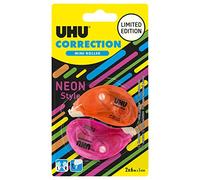 UHU Rollers Correcteur - Néon - Ruban Correcteur Blanc Ultra Résistant | Rapide, Fluide, Propre Et Précis - Avec Capuchon Protecteur - Fournitures École Et Bureau - Blanc - 2 Rollers De 6 m X 5 mm