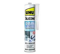 UHU Silicone - Mastic Sanitaire Cuisine Et Salle De Bain Antifongique | Joints Silicone Anti Moisissure - Multi-Matériaux Et Supports - Résistant Et Étanche - Sec 2h - Transparent - Cartouche 300 g