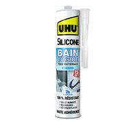 UHU Silicone - Mastic Sanitaire Cuisine Et Salle De Bain Antifongique | Joints Silicone Anti Moisissure - Multi-Matériaux Et Supports - Résistant Et Étanche - Sec En 2h - Blanc - Cartouche 300 g