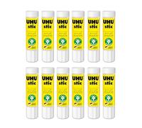 UHU Stic, 8,2 g, lot de 12, le bâton de colle éprouvé, solide, rapide, sans solvant, sûr et durable pour l'école, la maison, le bureau, les arts, 98% naturel.