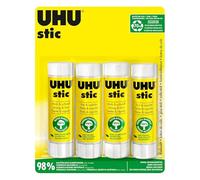 UHU Stic - Bâton de Colle Sans Solvants - Colle Enfant, Loisirs Créatifs, Bureau, Maison, École - Blanche - Fournitures de Bureau - Lot de 4 Stics de 40 g