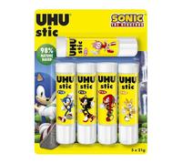 UHU Stic - Bâton de Colle Sans Solvants - Edition Sonic - Colle Enfant, Loisirs Créatifs, Ecole, Maison - Blanche - Fournitures de Bureau - Lot de 5 Stics de 21 g