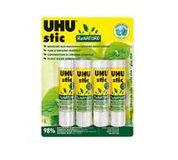 UHU Stic - Bâton de Colle Sans Solvants ReNature - Colle Enfant, Loisirs Créatifs, Bureau, Maison, École - Blanche - Fournitures de Bureau - Lot de 4 Stics de 21 g