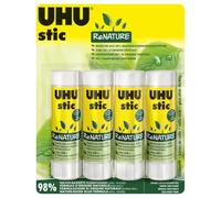 UHU Stic - Bâton de Colle Sans Solvants ReNature | Tube De Colle Blanc, Enfant, Loisirs Créatifs, Maison, Fourniture De Bureau, École - Lot de 4 Stics de 40
