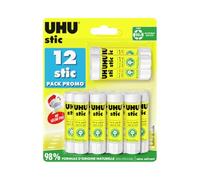 UHU Stic - Bâton de Colle Sans Solvants | Tube De Colle Blanc, Enfant, Loisirs Créatifs, Maison, Fourniture De Bureau, École - Lot de 12 Stics de 8,2 g