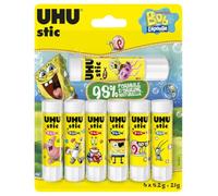 UHU Stic - Edition Bob L'Éponge - Bâton de Colle Sans Solvants | Tube De Colle Blanc, Enfant, Loisirs Créatifs, Maison, Fourniture De Bureau, École - Lot de 6 Stics de 8,2 g + 1 Stic 21 g