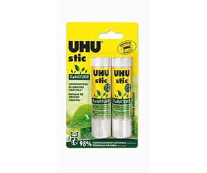 UHU Stic ReNature 2 x 21 g colle naturelle avec tube bio plastique, colle pour enfants, sûre à utiliser pour les travaux manuels, convient pour l'école, le bureau, l'université