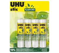 UHU Stic - ReNature - Bâton de Colle Sans Solvants | Tube De Colle Blanc, Enfant, Loisirs Créatifs, Maison, Fourniture De Bureau, École - Lot de 4 Stics de 21 g