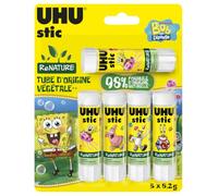 UHU Stic - ReNature - Edition Bob L'Éponge - Bâton de Colle Sans Solvants | Tube De Colle Blanc, Enfant, Loisirs Créatifs, Maison, Fourniture De Bureau, École - Lot de 5 Stics de 8,2 g