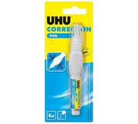 UHU Stylo Correcteur - Liquide Blanc Ultra Couvrant, Séchage Rapide | Application Précise, Propre, Fuide Et Anti Fuite - Pointe Fine en Métal et Flacon Souple - Tous Type Papiers - Blanc - 8 ml