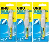 UHU Stylo correcteur - Stylo avec liquide de correction, précis, séchage rapide, blanc, 8ml (Lot de 3)