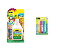 UHU Young Creativ, idéale travaux manuels, Arts & Crafts, sans solvants, avec spatule intégrée, flacon 100g & Glitter Glue Shiny - Idéale loisir créatif, formule adaptée pour les enfants, 6 tubes 10ml