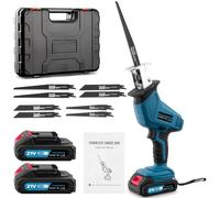 Uifame Scie sabre sans fil Brushless 21V - Kit complet avec 2x 2.0Ah Batteries, Chargeur rapide & 8 Lames - Vitesse variable 0-4000 tr/min, Éclairage LED intégré - Coupe bois, métal et PVC - Bleu
