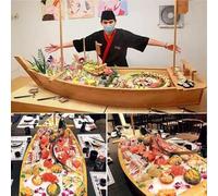 UIHECTA Bateau à Sushi Japonais en Bambou, Plateau De Service, Assiette à Sushi Sashimi, en Forme De Bateau, RéCipient à Saumon Et Fruits Mer, pour Restaurant/Assiette Maison,Bamboo,L80×W27cm