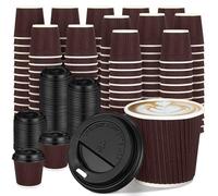 Uiifan Lot de 100 tasses à expresso jetables en papier ondulé avec couvercles, 118 ml, gobelets à café isothermes pour boissons chaudes au chocolat chaud, thé et cacao (café)