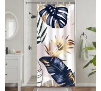 Uiiooazy Rideau de Douche Anti Moisissure 90x180cm Bleu Marine Tropical | Rideau de Baignoire Rose Jungle Feuilles de Palmier Tissu Lavable Imperméable Polyester avec 6 Crochets pour Salle de Bain