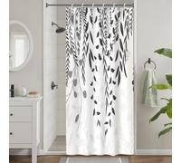 Uiiooazy Rideau de Douche Gris Anti Moisissure 90x180cm Eucalyptus | Rideau de Baignoire Abstrait Feuilles Noir Imperméable Tissu Polyester Lavable avec 6 Crochets pour Salle de Bain