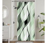 Uiiooazy Rideau de Douche Vert Sauge Anti Moisissure 90x180cm Rayures Vert | Rideau de Baignoire Dégradé Rayé Géométrique Tissu Lavable Imperméable Polyester avec 6 Crochets pour Salle de Bain