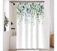 Uiiooazy Rideau Douche Anti Moisissure, Rideau de Douche 120x180cm Vert Feuilles d'eucalyptus Bleu Aquarelle Rideaux de Baignoire Tissu Lavable Imperméable Rideaux Salle de Bain avec 8 Crochets