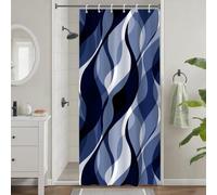 Uiiooazy Rideau Douche Bleu Marine Anti Moisissure 90x180cm Rayures Noir | Rideau de Baignoire Abstrait Dégradé Bleu Roi Rayé Tissu Lavable Imperméable Polyester avec 6 Crochets pour Salle de Bain