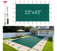 VEVOR Couverture de sécurité pour piscines creusées 6,1 x 12,2 m maille verte couverture de sécurité taille 6,7 x 12,8 m avec outils d'installation pour piscine d'hiver, résister au soleil, au vent