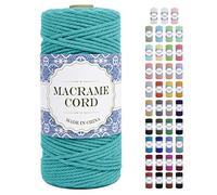 Uiopa Corde Macramé 3mm x 100m Ficelle Naturel Cordon Coton Fil Macramé 3mm Cordelette pour Suspension Murale Tressée de Plante Rideau Bricolage Décoration Intérieure Boho (Paon Bleu)