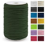 Uiopa Cordon en coton tressé épais pour macramé - 5 mm x 90 m - 8 brins - Vert kaki - Pour suspension de plantes, suspension murale, attrape-rêves, jardin, projets de bricolage
