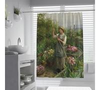UIRINGART Rideau Baignoire réalisme académique Vintage W120xL180cm Scène Femme Barque Panier Fleurs Classique Hydrofuge séchage Rapide œillets antirouille Polyester déco Bain