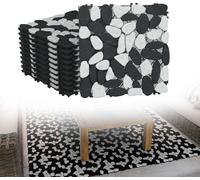 UISEBRT 11 pièces de tapis de marbre carreaux de terrasse 30x30 cm - 1 m² de mosaïque de pierre de taille, résistant aux intempéries avec drainage, balcon & terrasse, noir-blanc Coupé