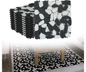 UISEBRT 11 pièces de tapis de marbre carreaux de terrasse 30x30 cm - 1 m² de mosaïque de pierre de taille, résistant aux intempéries avec drainage, balcon & terrasse, noir-blanc Coupé