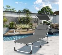 UISEBRT - 2 chaises longues pliantes anthracite pour la plage et le jardin, avec auvent orientable à 360°, dossier réglable en 4 positions, tissu Oxford PE avec poche latérale