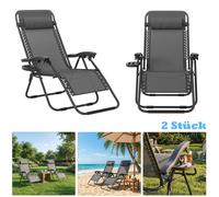 UISEBRT 2 pièces Chaise longue pliante gris foncé, chaise de plage, chaise longue pour le camping et le jardin, max. 120 kg, avec coussin, chaise pliante pour le soleil et la détente, idéale pour la t