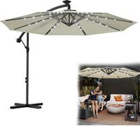 UISEBRT 3,5m LED Parasol Parapluie solaire à manivelle beige, Parasol de jardin avec panneau solaire, Protection solaire pour terrasse et jardin, Parasol économe en énergie avec éclairage LED