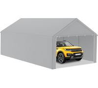 UISEBRT 4x8m Grand garage en toile Toit de garage - Abri résistant aux UV Carport Tente de garage & Tente de stockage avec toit en PE pour voiture, SUV, camion, bateau - Gris