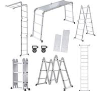 UISEBRT 6 en 1 Echelle polyvalente Alu Echelle articulée Echelle pliante 340cm Echelle multifonctionnelle Alu Avec plateforme Jusqu'à 150KG 4 X 3 marches Argent