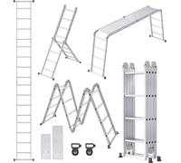UISEBRT 6 en 1 Echelle polyvalente Echelle articulée en aluminium Echelle pliante 470cm Echelle multifonctionnelle Echelle en aluminium Avec plate-forme Jusqu'à 150KG 4 X 4 marches Argent
